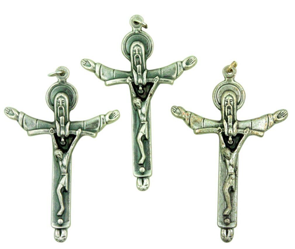 Holy Trinity Cross Silver Tone Silhouette Crucifix Pendant, Lot of 3, 2 Inch