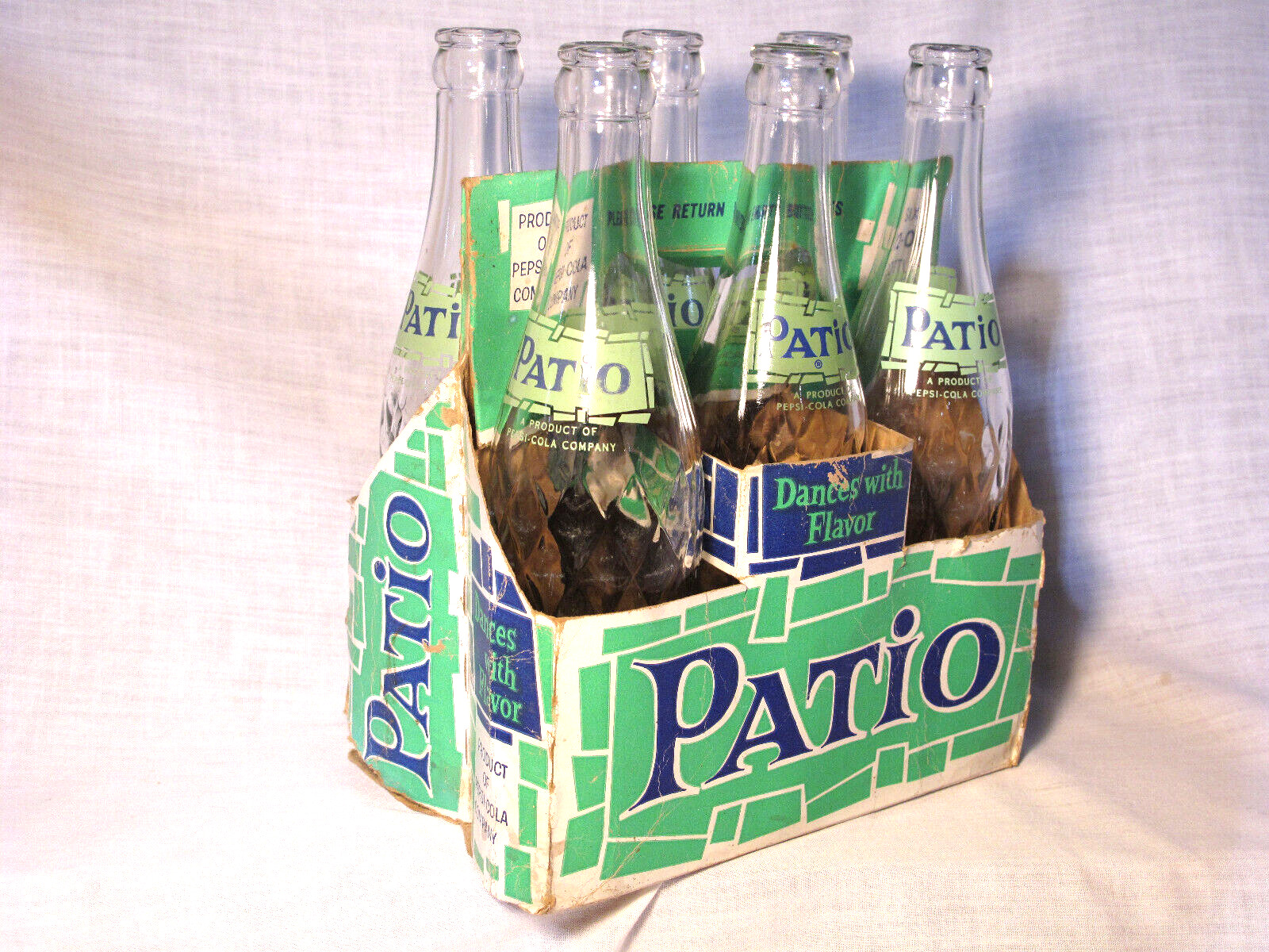 Very Rare Vintage Patio Soda Bottle 6 Pack w/ Carton 12oz Pepsi-Cola Dated 60-64