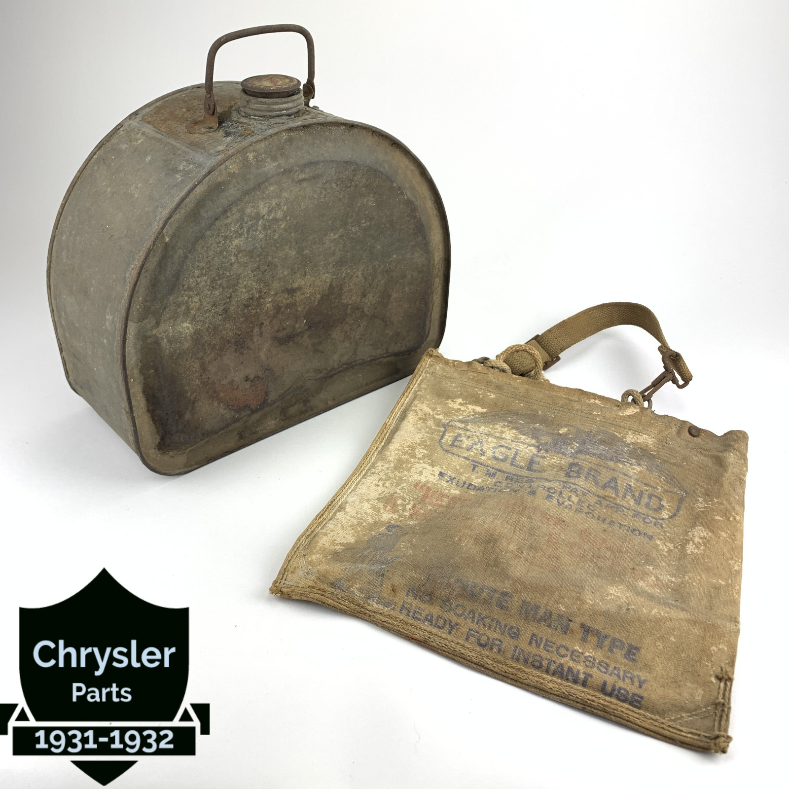 Rare 1910s-1920s MODEL T GARGOYL MOBILOIL GASWATER CANTEEN + EAGLE BRAND BAG