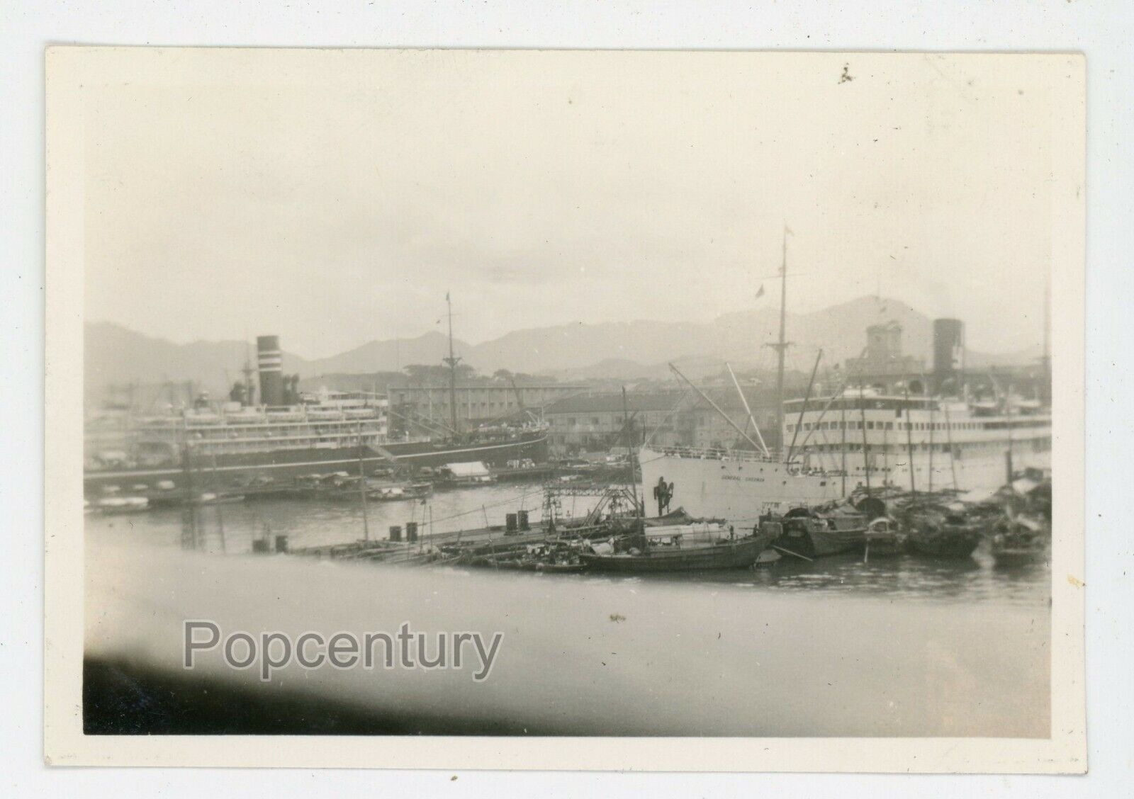 Vintage Photograph 1930s China Hong Kong Docks Wharf Ships Sharp Photo