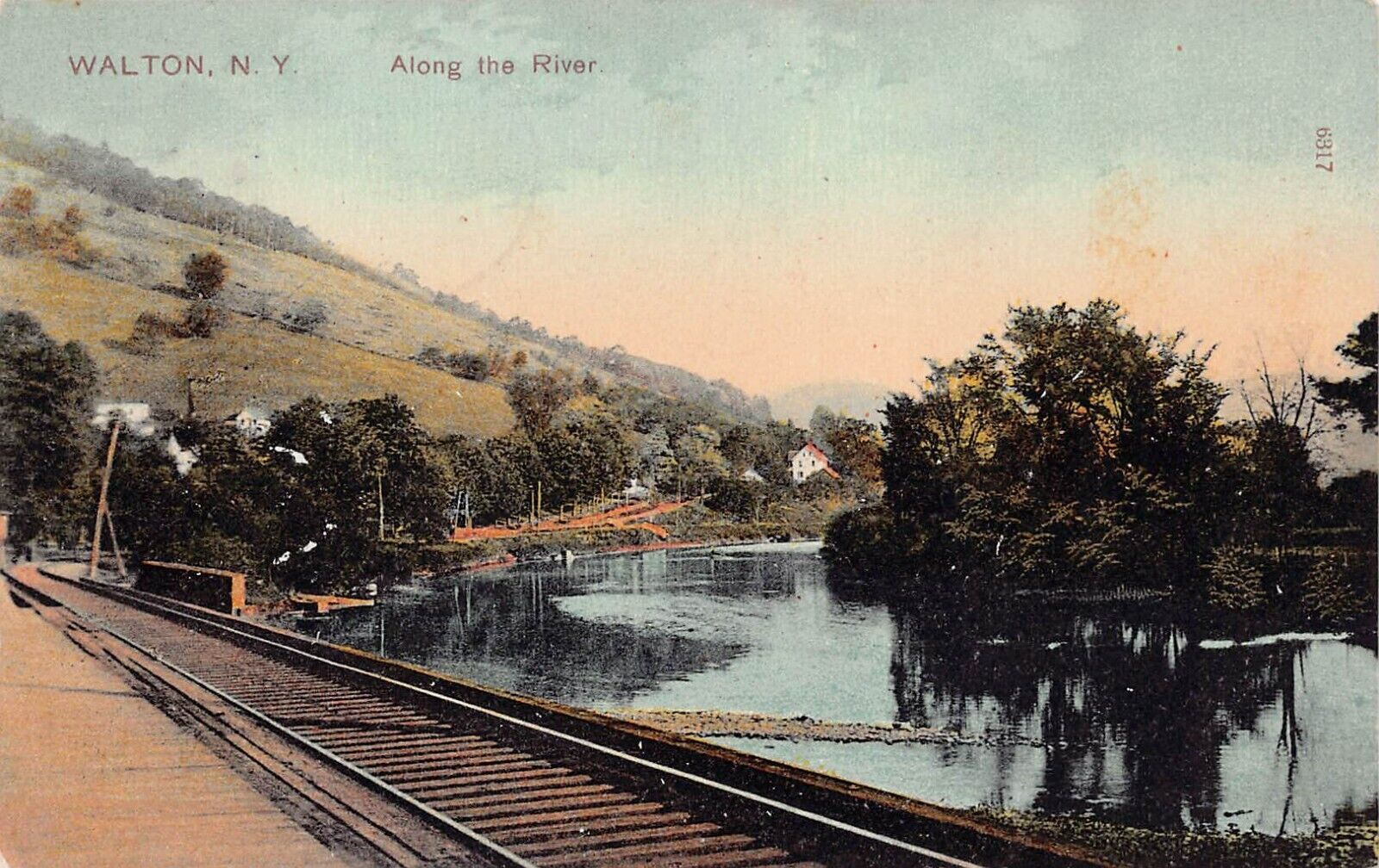 Walton NY New York O&W Railroad Railway Train Depot Station 1907 Vtg Postcard V2