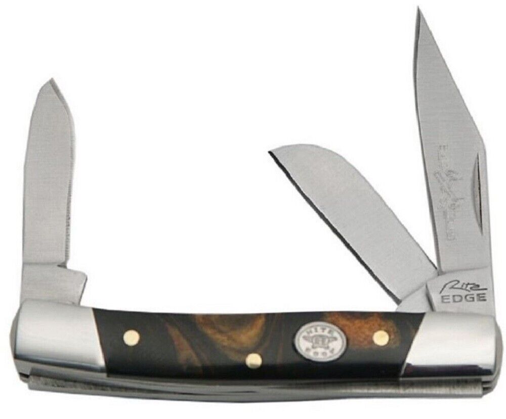 Small Stockman 3 Blade Folding Pocket Knife - Black Pearl Handles - 72-BK