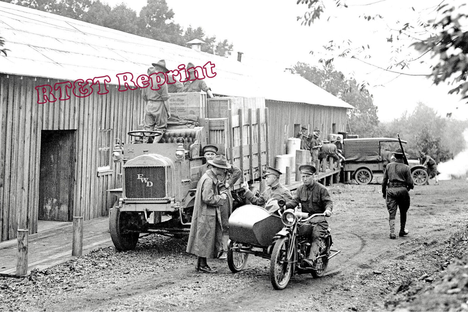 WWI US  ARMY Motorcycle & Sidecar 1917  Photo