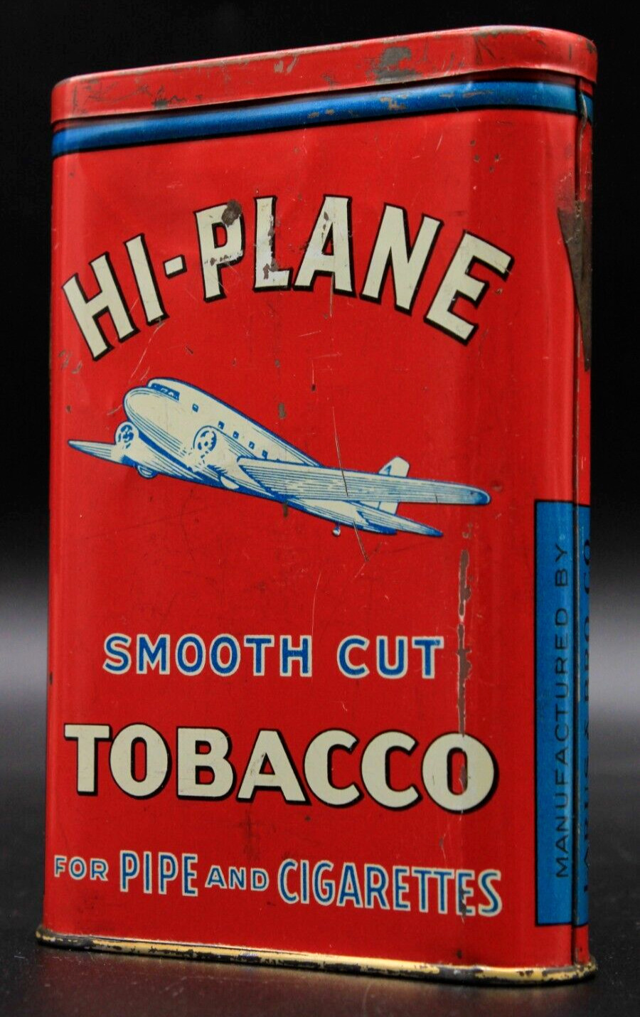 Rare Advertising Hi-Plane Vertical Pocket Smooth Cut Pipe Cigarettes Tobacco Tin