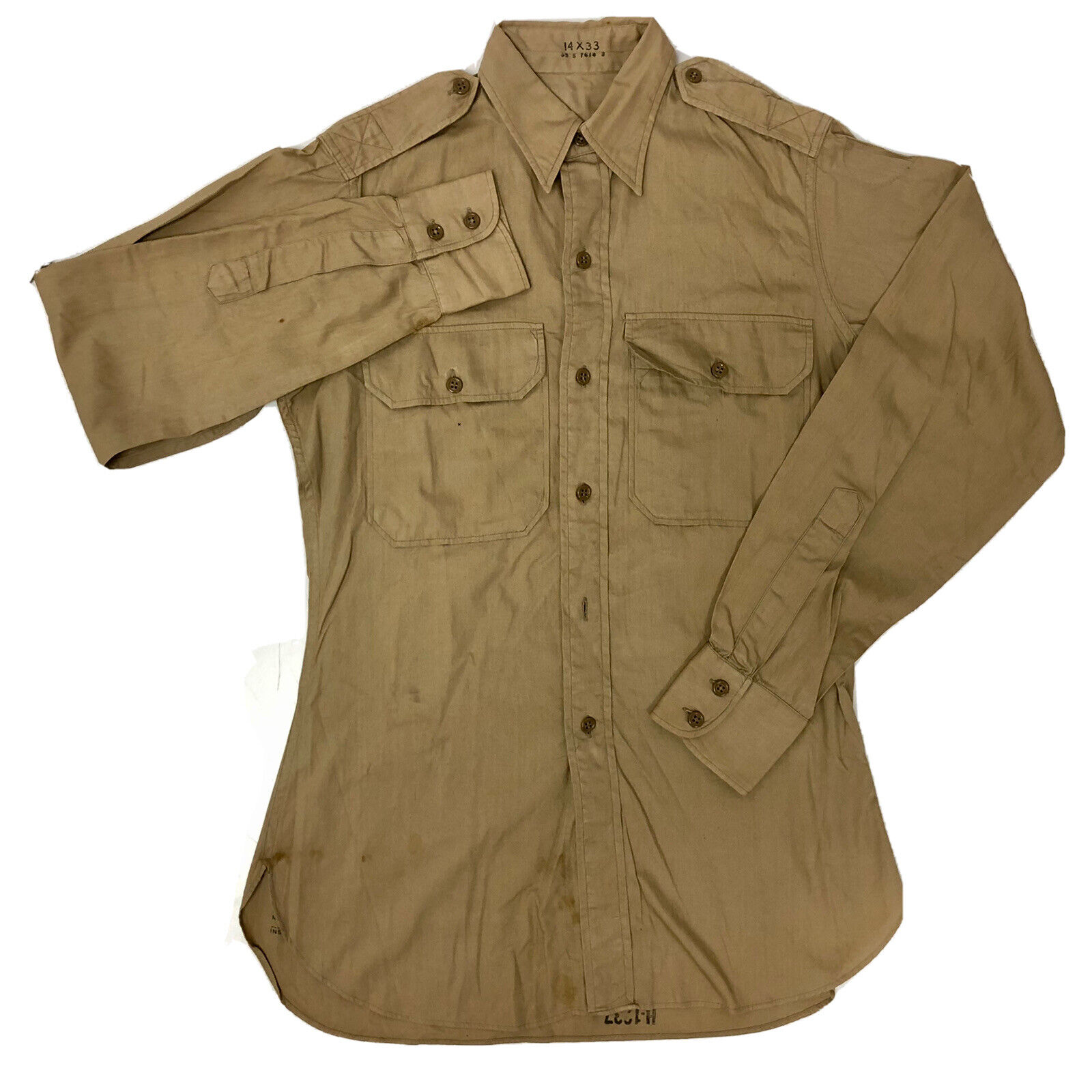 Vtg 1948 Bo-Jack POPLIN Khaki MILITARY USA US Army WWII 40's Uniform Shirt 14 