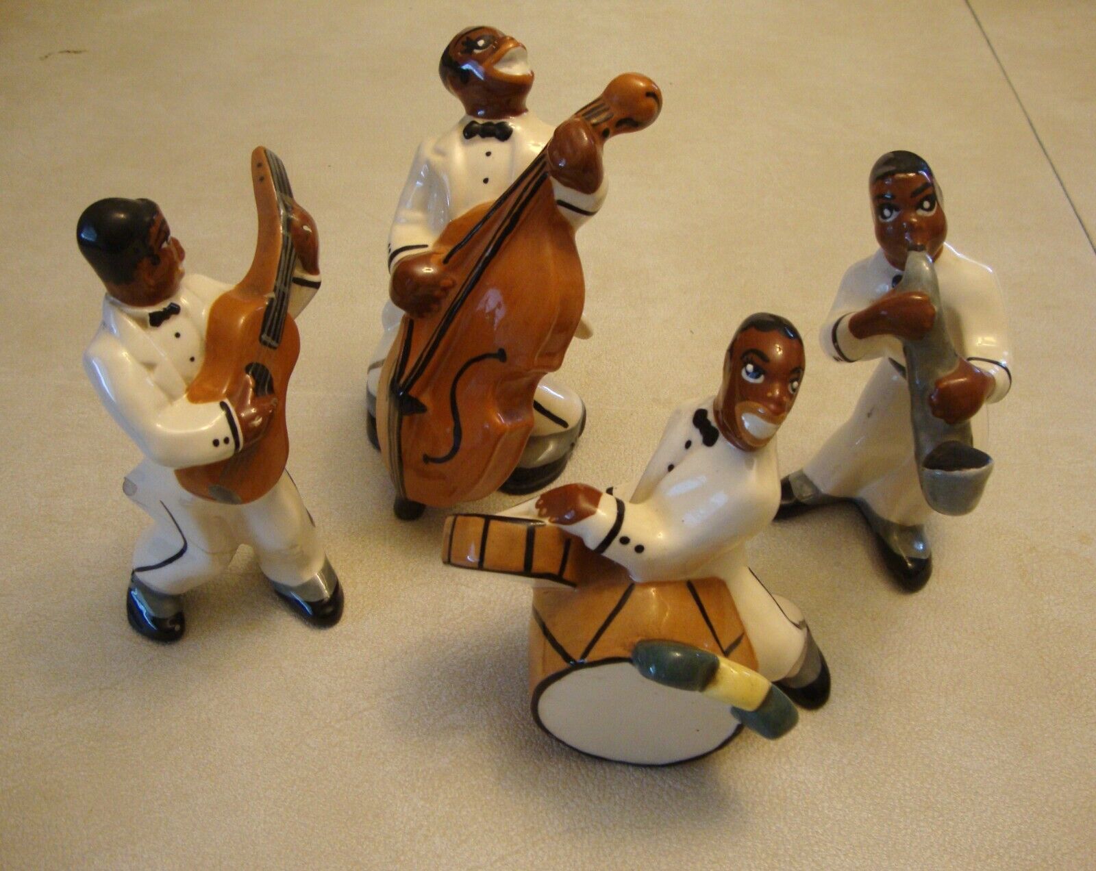 Vintage Art Deco Black Jazz Musician Figurines, Very Rare  circa 1940, set of 4