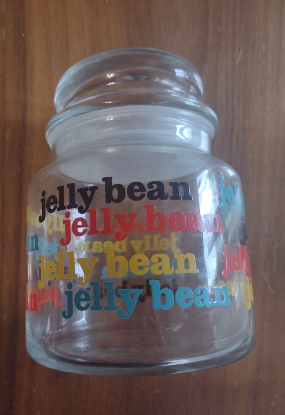 Vintage 80s Jelly Bean Glass Jar Lid Colorful Retro Container Made In USA 