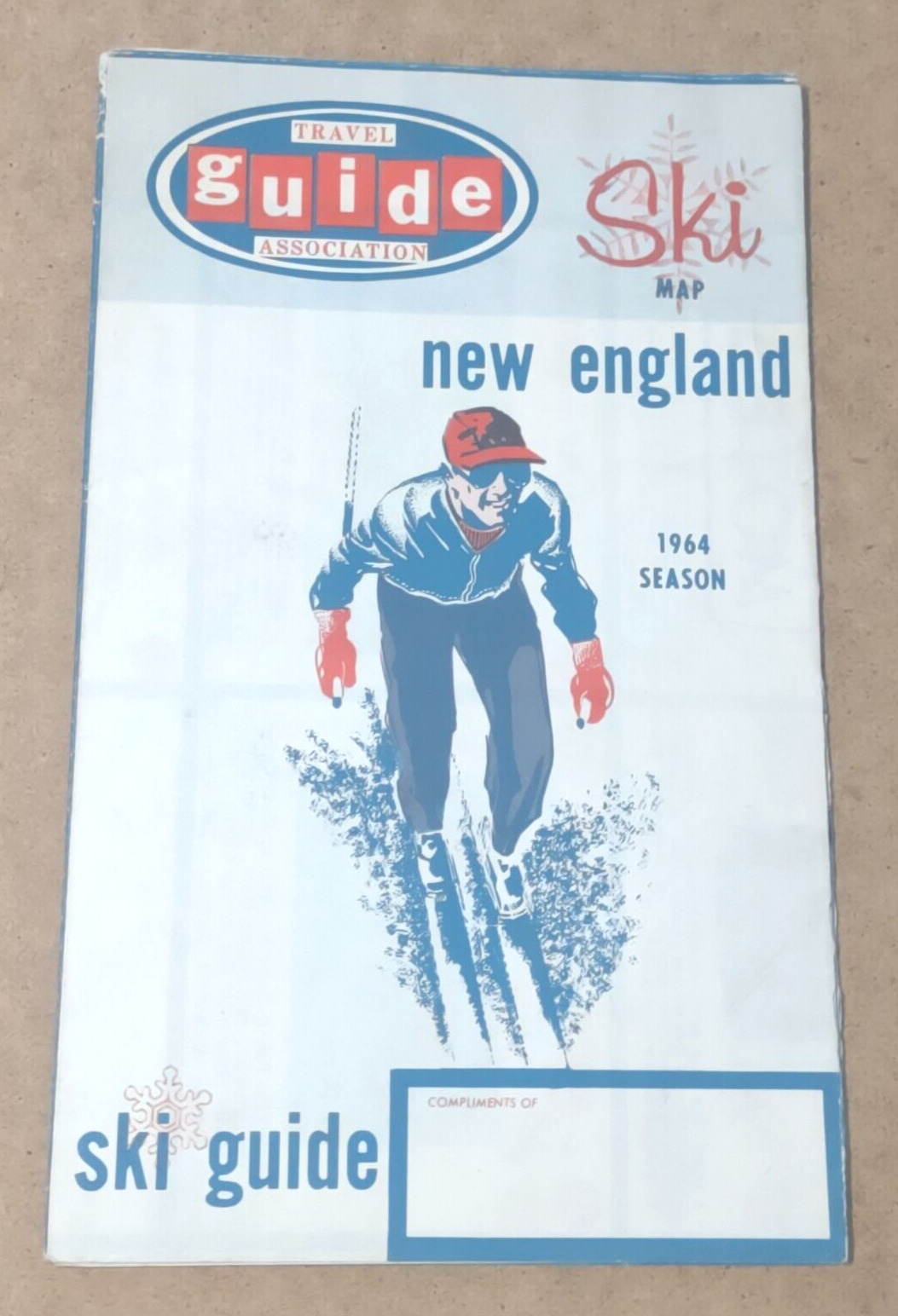 1964 New England Ski Map Lost Resorts Area 22 X 27 Inch
