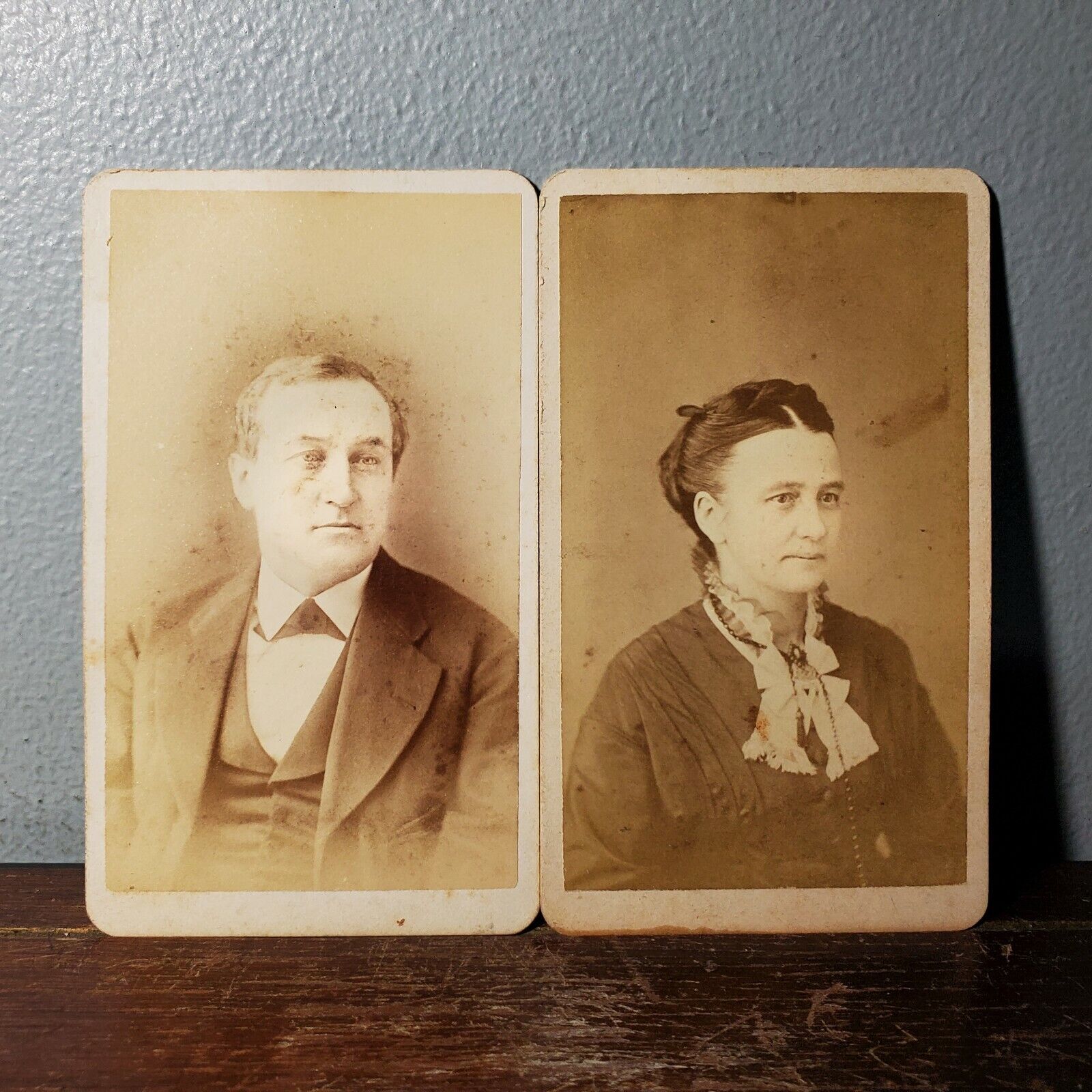2 1860s-80s CDV Bust Portrait Photos of Married Man & Woman from Allentown, PA