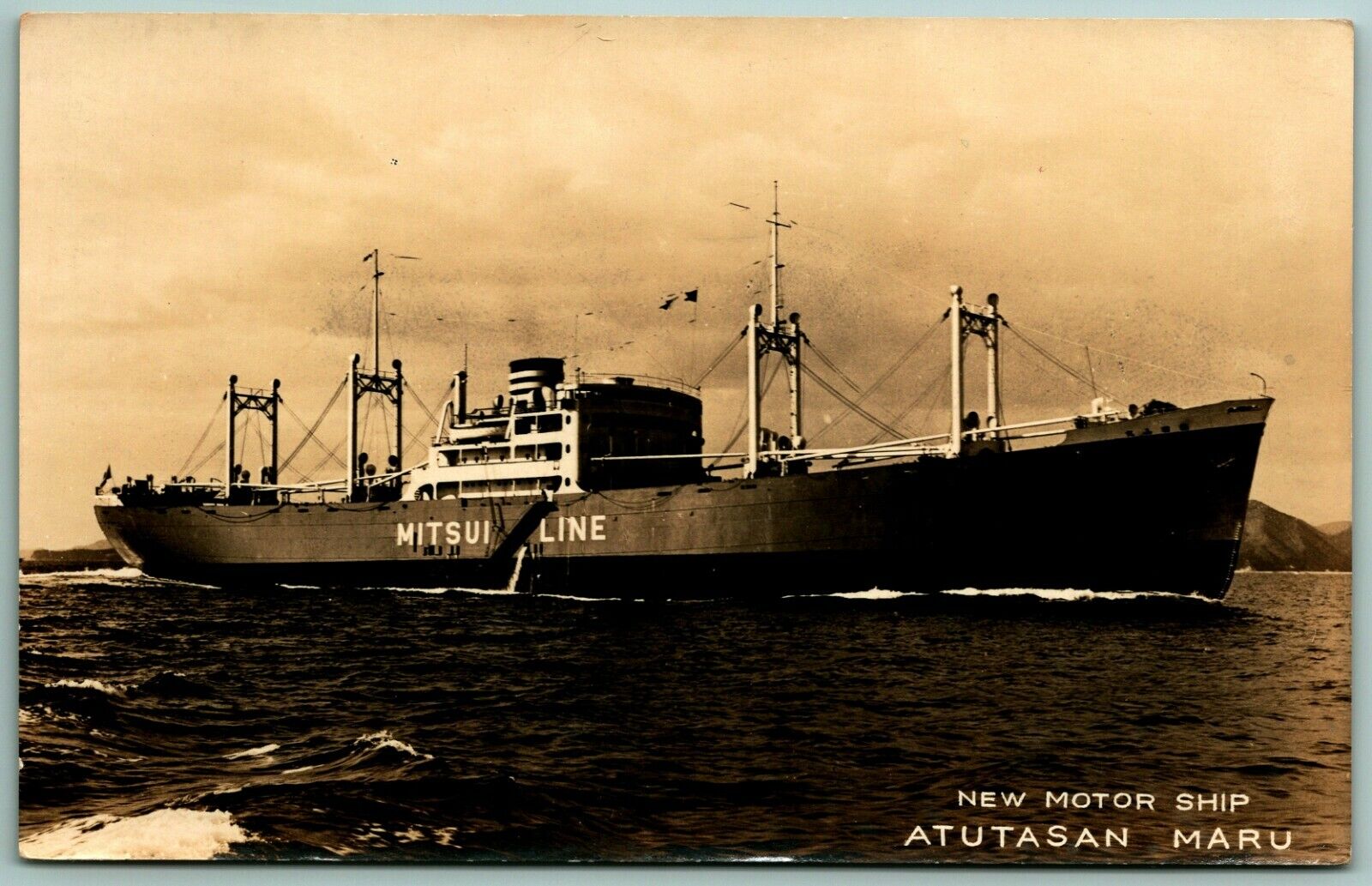 RPPC 1937 Atutasan Maru Motor Ship Japan OSK Lines Torpedoed WW2 UNP Postcard H2