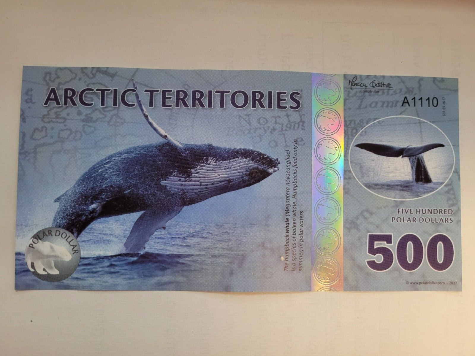 2017 Artic Territories $500 Dollars The Humpback Whale Note