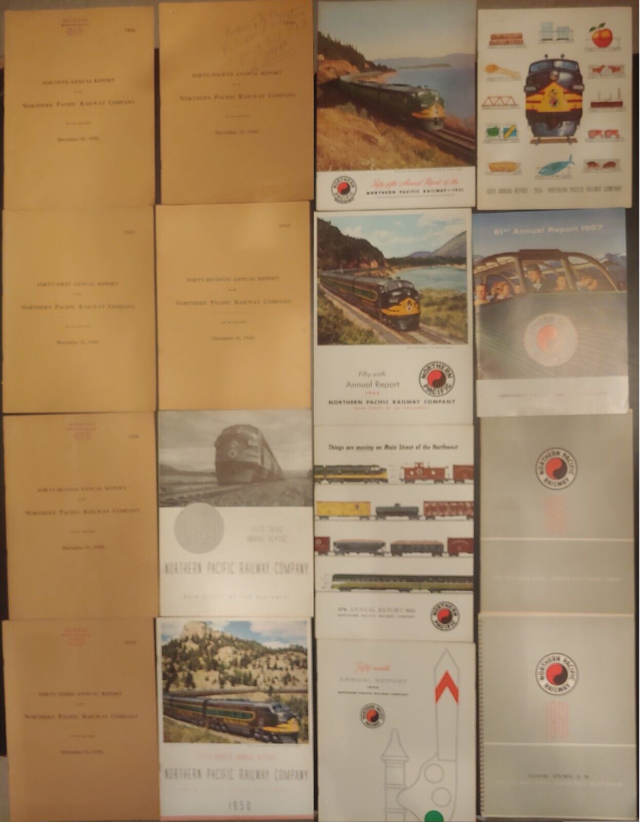 Lot of 15 Northern Pacific Railway Annual Reports 1936 37 38 39 40 43 49 50-61