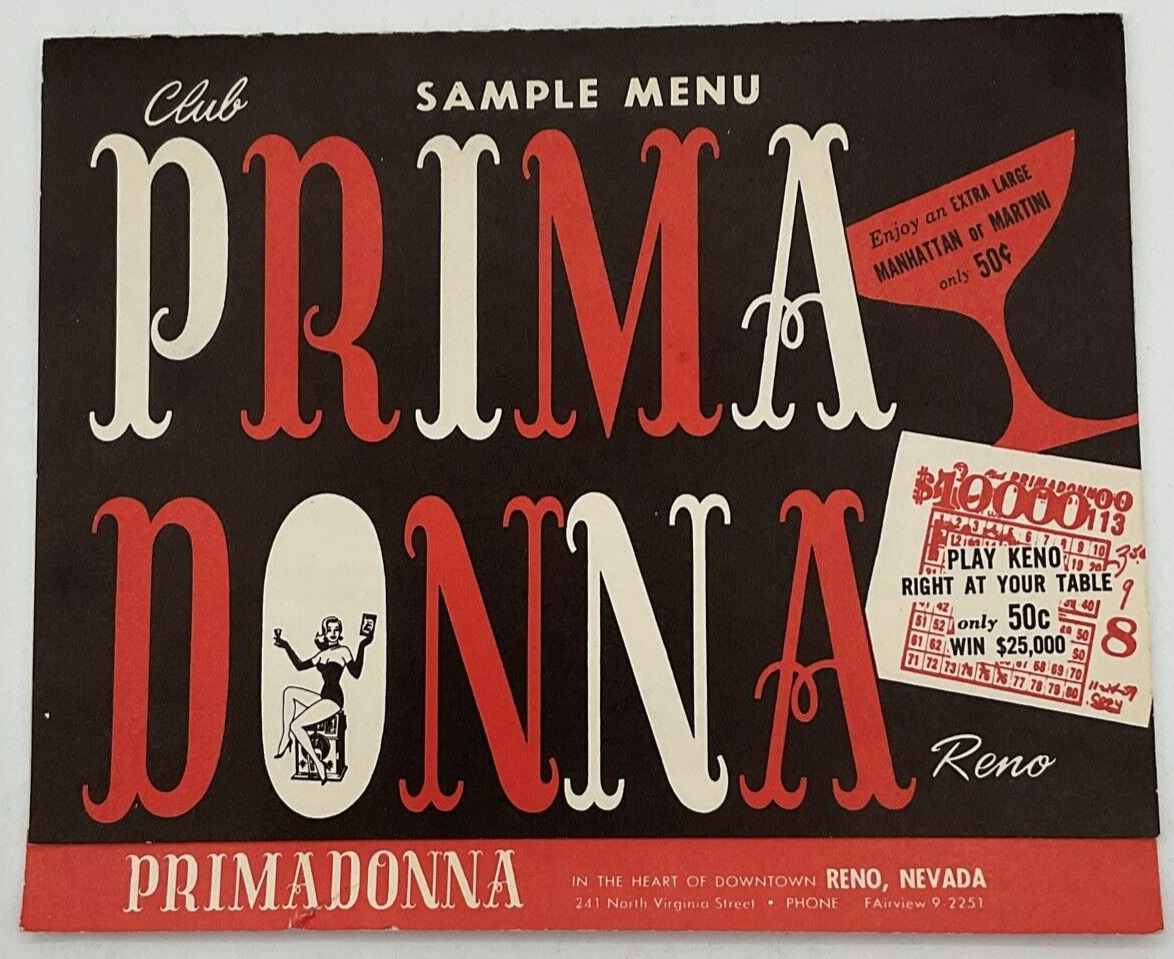 Vintage Club Prima Donna Sample Menu Keno Manhattan Martini Breakfast Jackpot