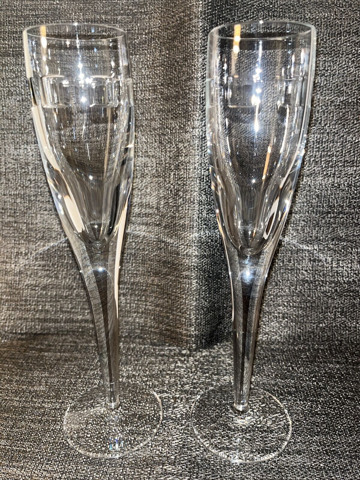 Two  Waterford John Rocha Signed Toasting Champagne Flutes 10.25\
