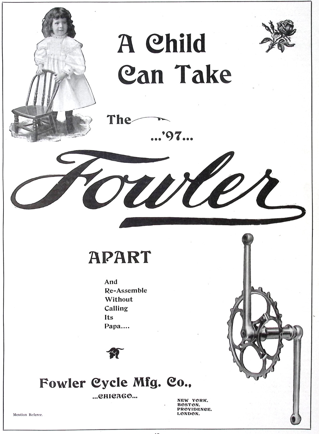 1896 Fowler Cycle Mfg Co A Child Can Take the 97 Apart  Dealer Print Ad