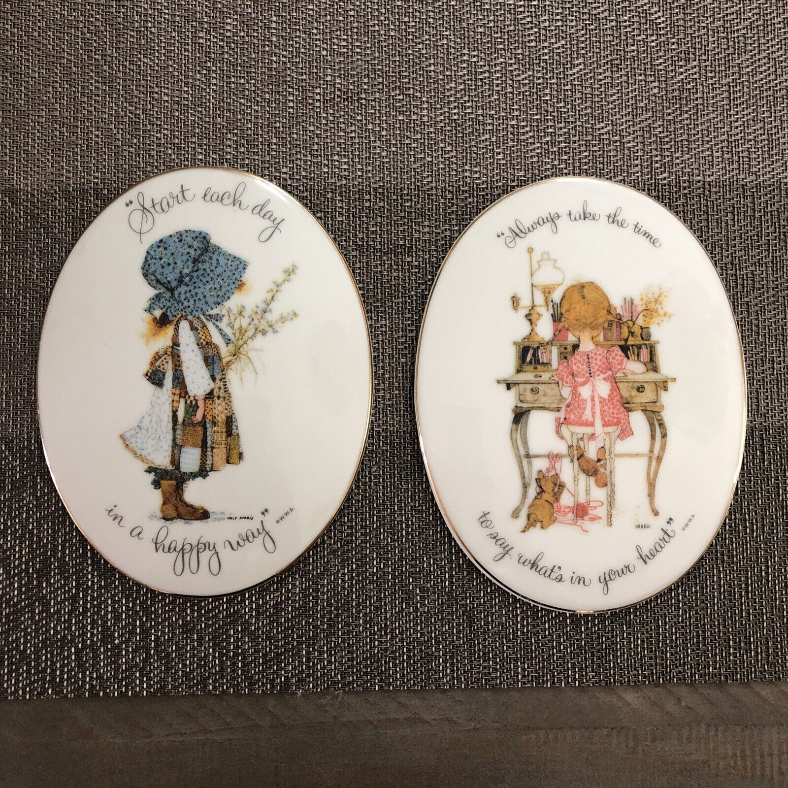 Two Vintage Holly Hobbie Porcelain Wall Plaques  \
