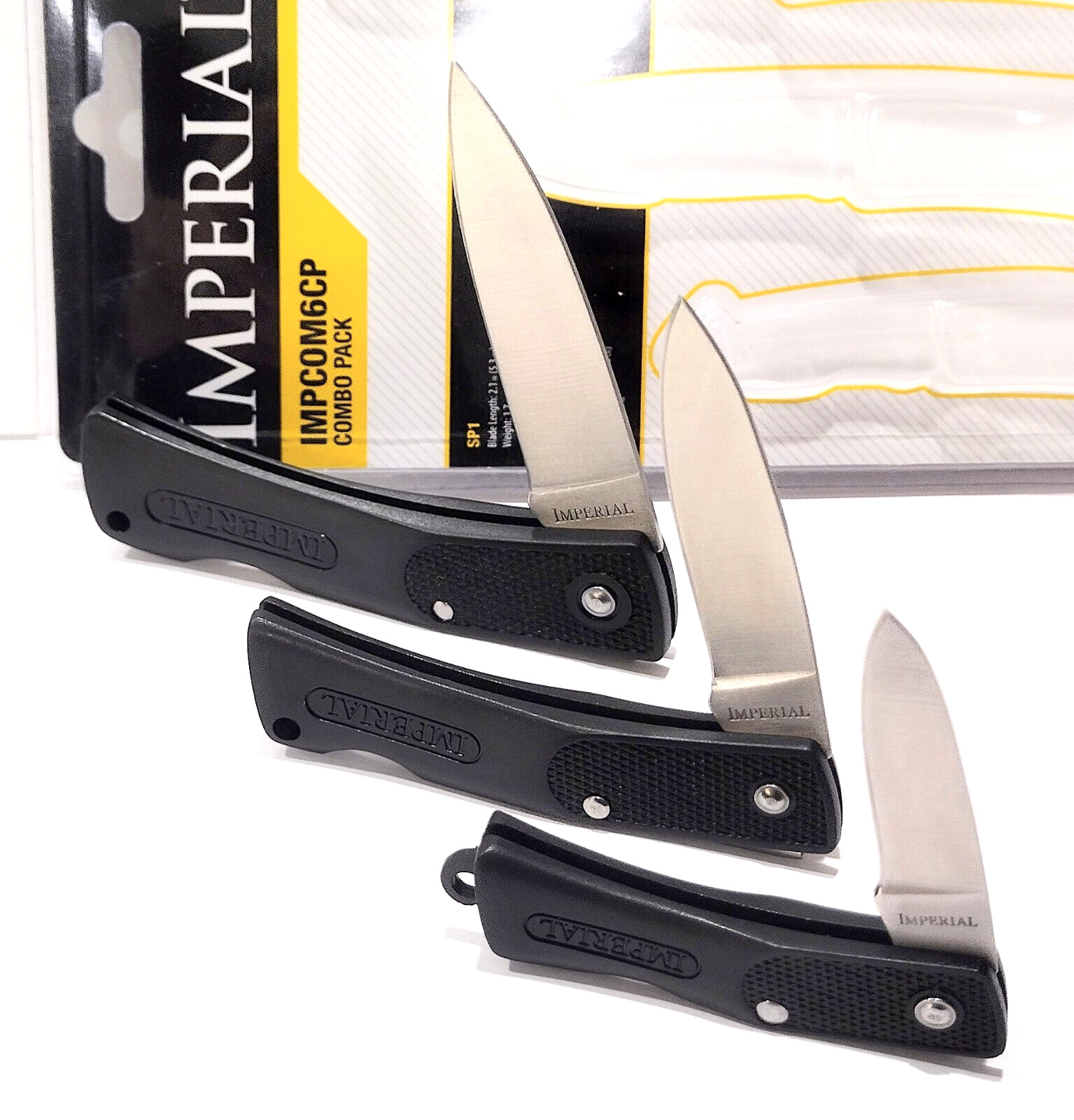 Imperial Schrade Black Lockback Folding Pocket Knife 3 Pc Combo Set - IMPCOM6CP
