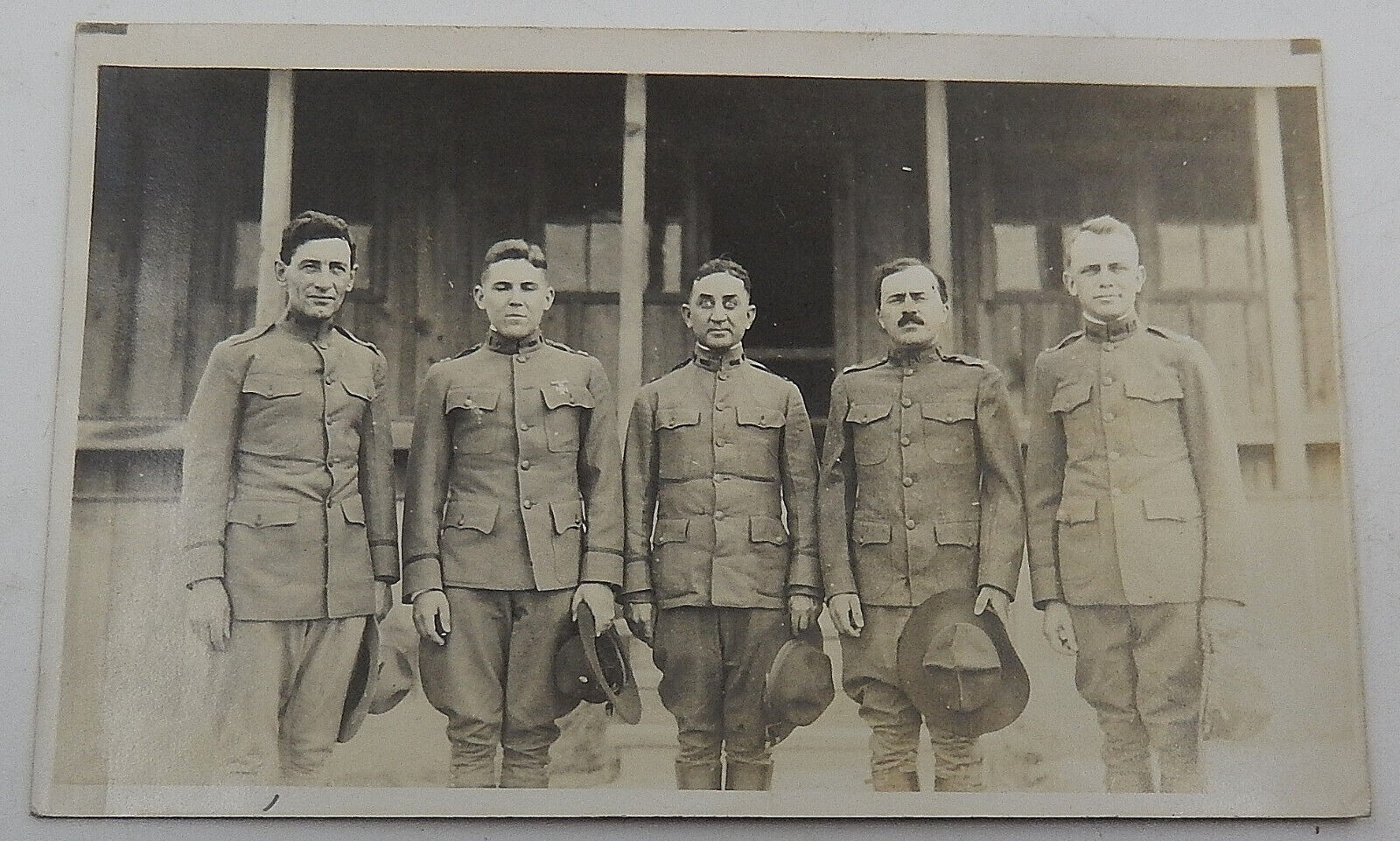 WW1 Era RPPC of 4 Army Officers & 1 Chaplin all are Named Real Photo Postcard