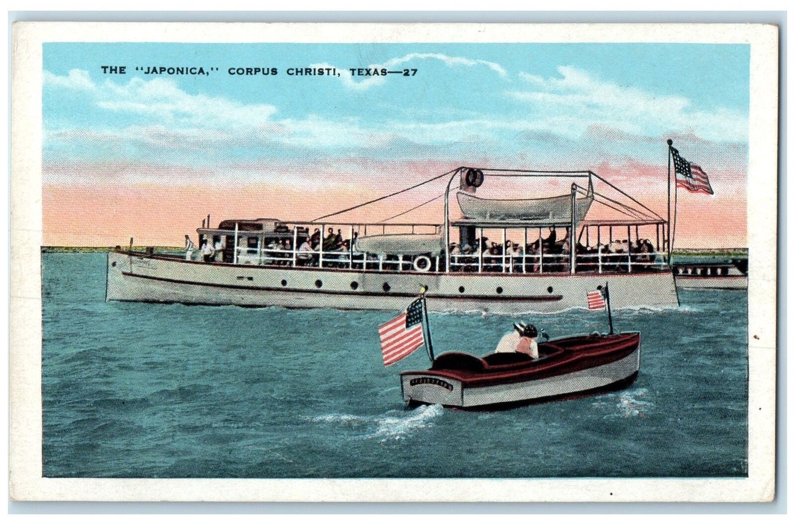 c1950\'s Japonica Passenger Ferry Couple Boating Corpus Christi Texas TX Postcard