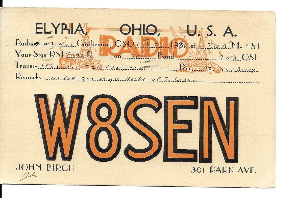QSL  1940 Elyria  Ohio  radio card