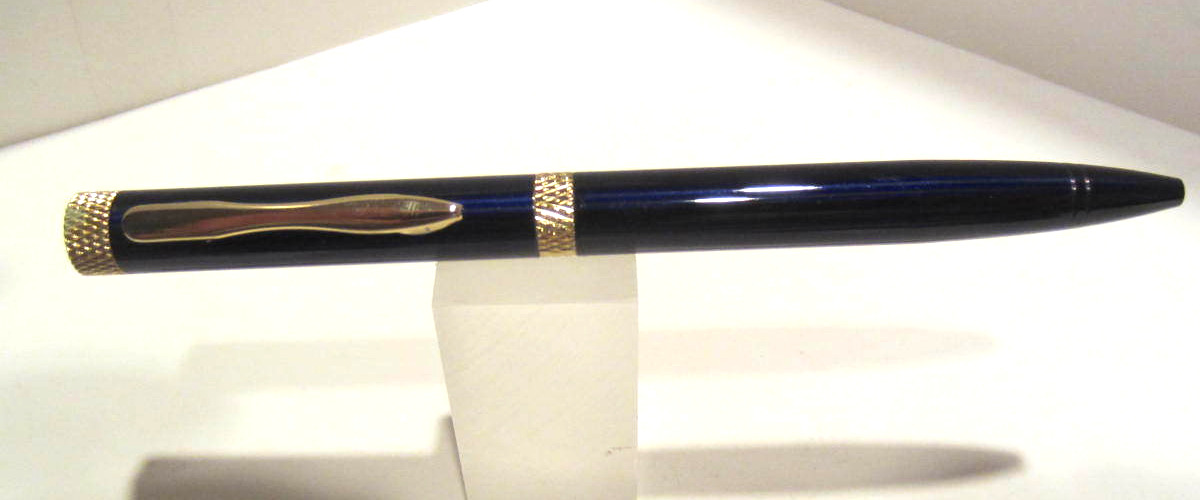 Terzetti Diamond Top Metal BRASS ballpoint pen- BLUE /GOLD TRIM- GIFT POUCH