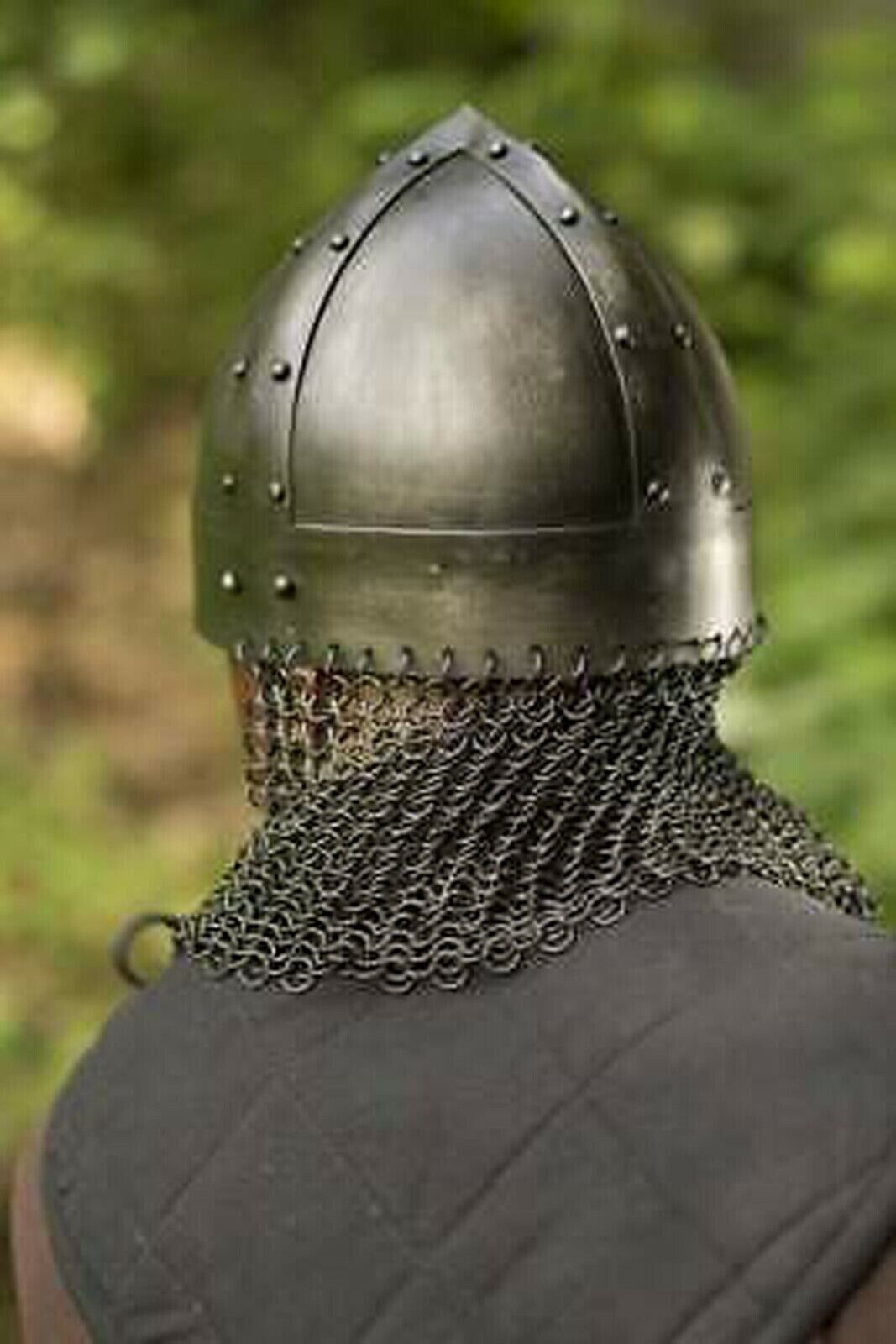 Medieval Viking Spagenhelm, Dark Steel Helmet Norman Knight Helmet w Chainmail