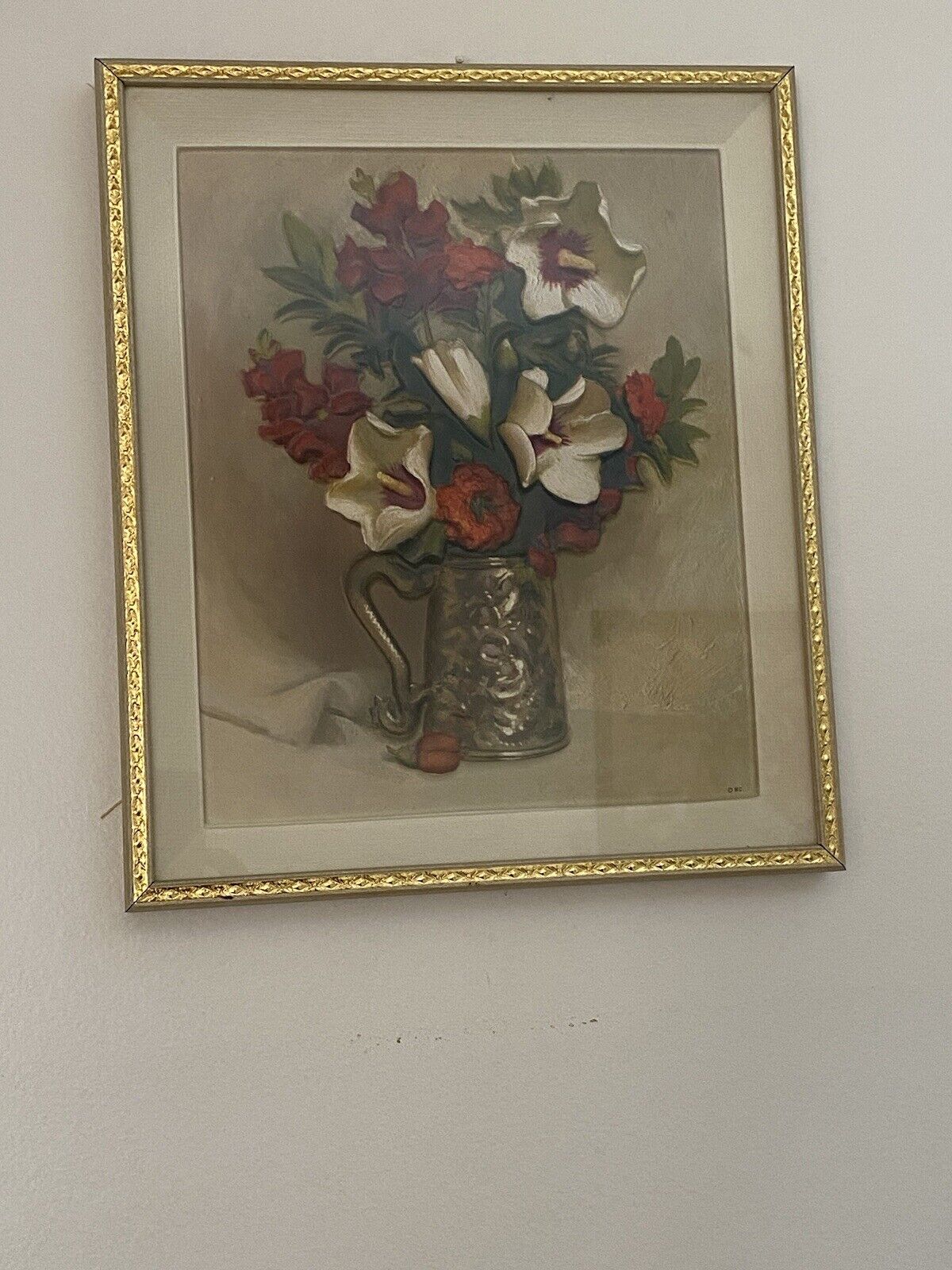 MCM Metalcraft Dimensions 3D Floral Poppies in Mug 12x14 Framed Vintage Art Mid