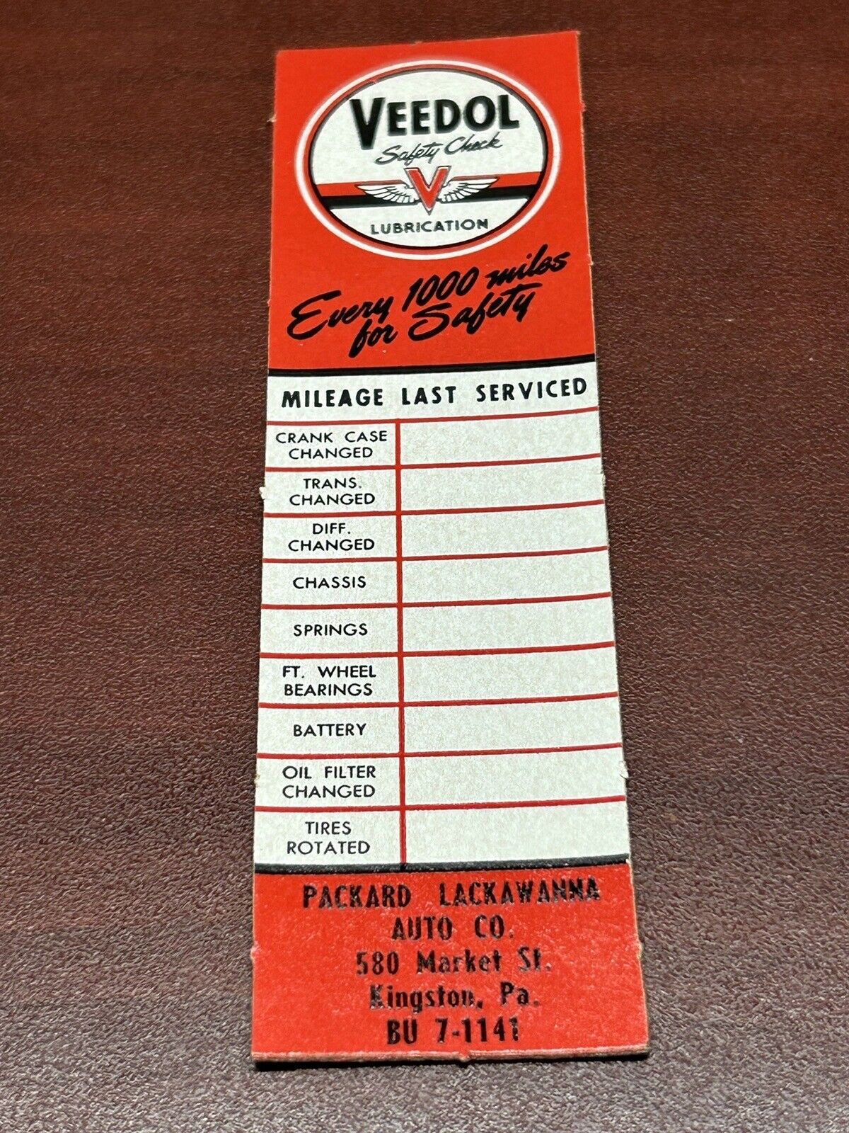 Vintage 1950\'s Veedol Oil Change Safety Check Reminder Sticker 