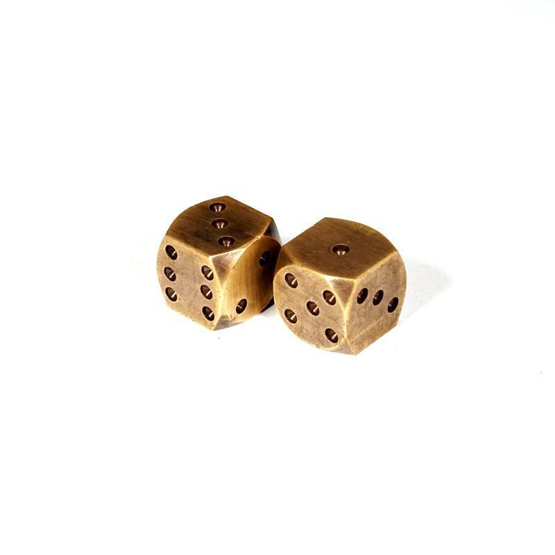 Brass Dice (Pair) With Antique Finish Rounded Corners Man Cave Decor