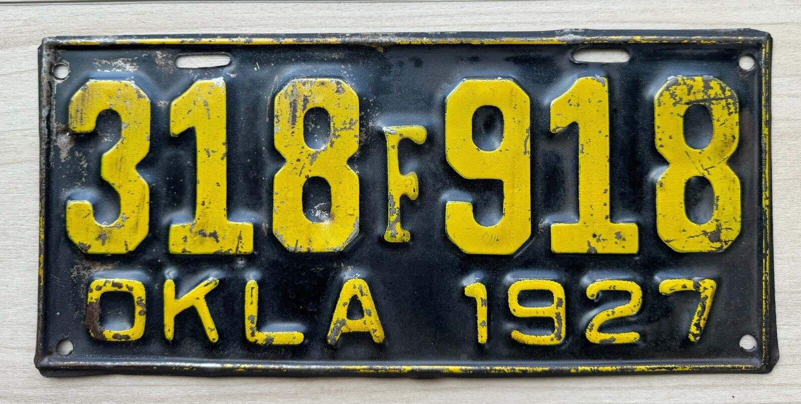1927 Oklahoma License Plate -  Nice Original Paint Condition