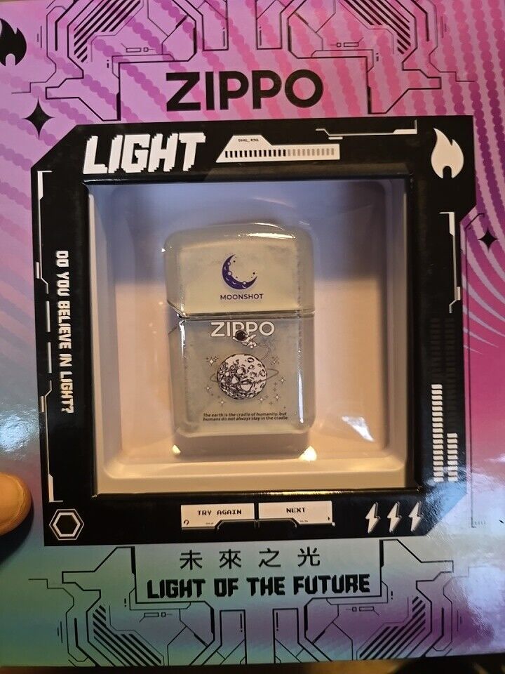 Rare Imported Zippo Light Of The Future Astronaut Over Moon Glow In Dark Zippo