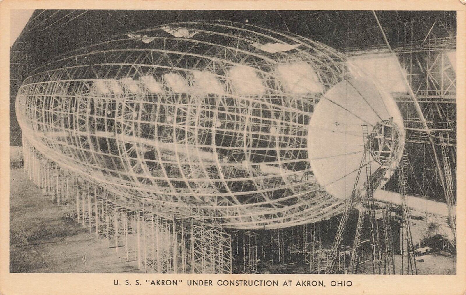 LP72 Akron Ohio U.S.S. Akron Airship Under Construction Postcard