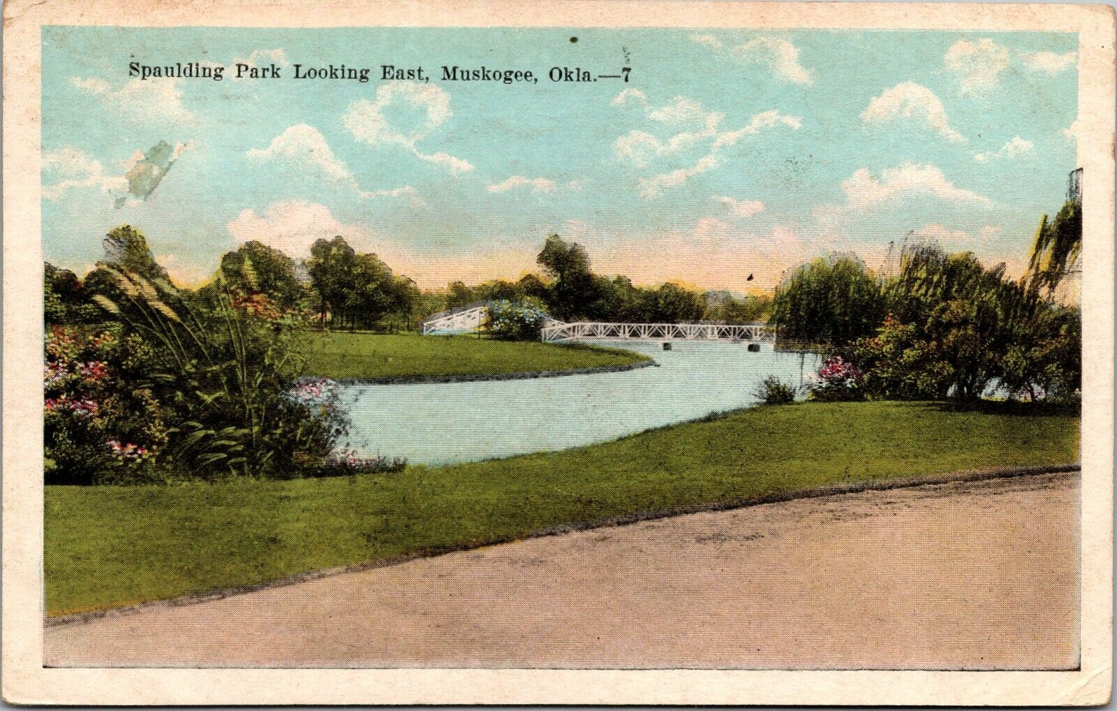 Muskogee Oklahoma Spaulding Park Looking East Linen Vintage Postcard