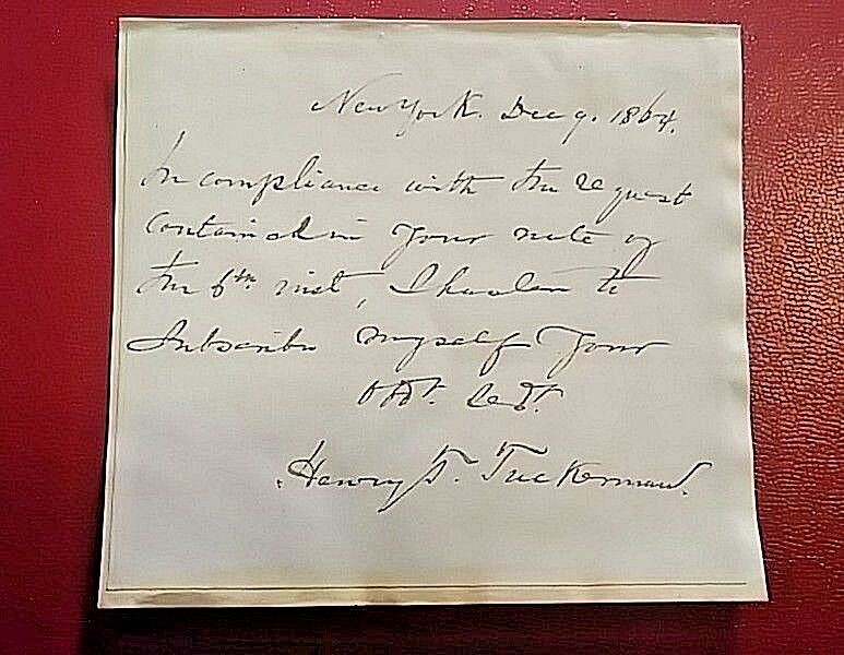 Henry Theodore Tuckerman 1813-1871 American Writer Signed Signature letter 1864.