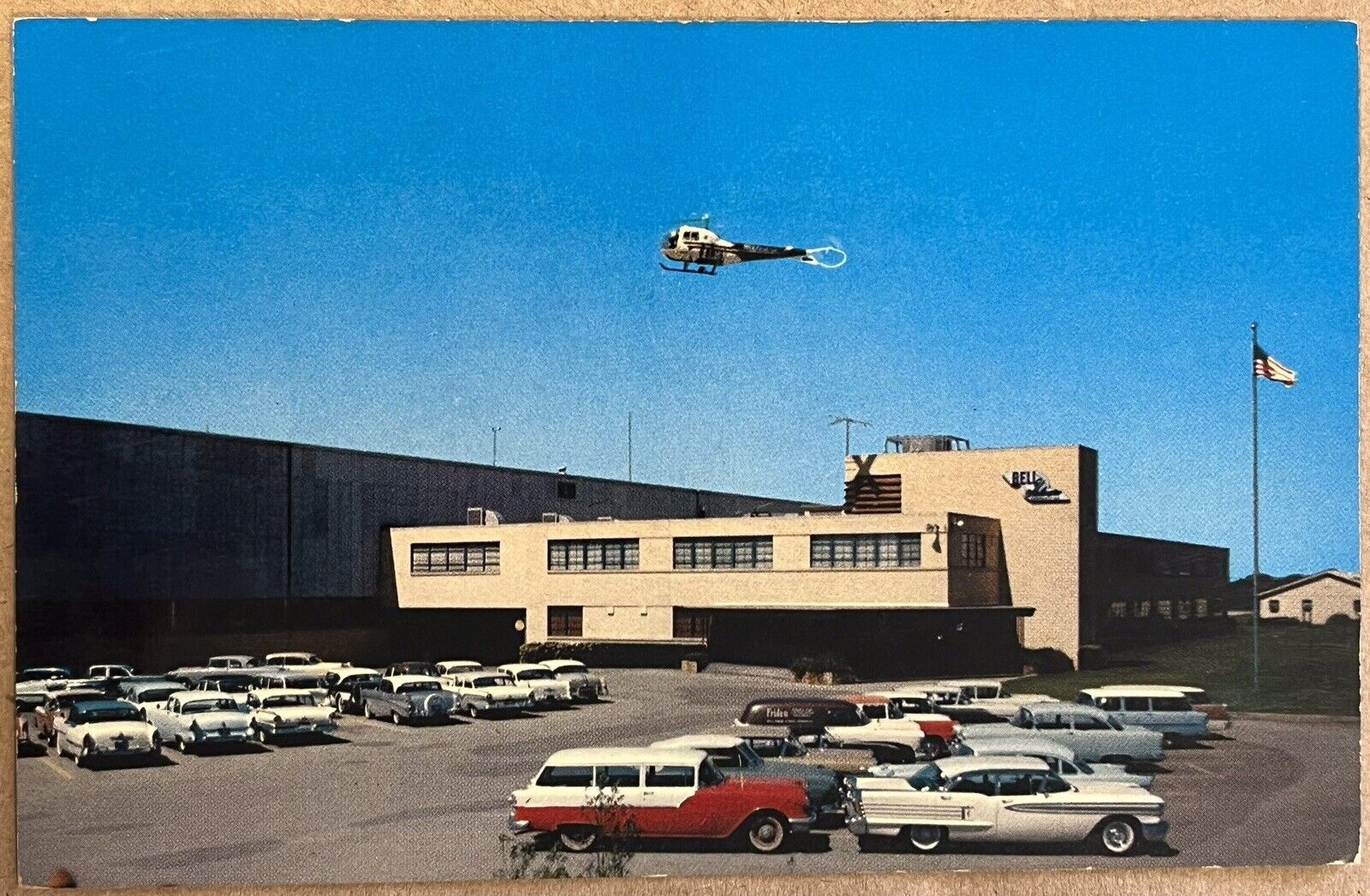 Dallas Fort Worth Bell Helicopter Building Old Cars Texas Vintage Postcard c1960