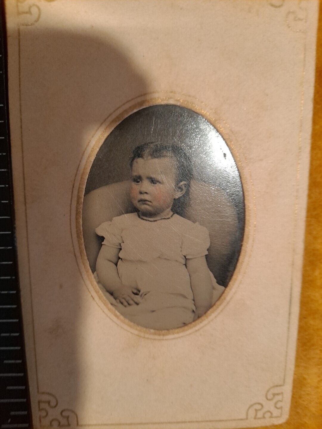 antique tintype photo Infant Girl Rosy Tinted Cheeks 