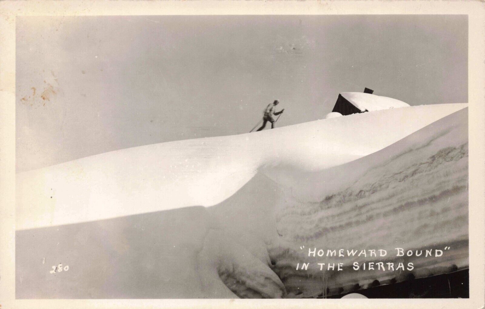 RPPC Man on Huge Snow Pack in the Sierra Mountains of California #280 Postcard