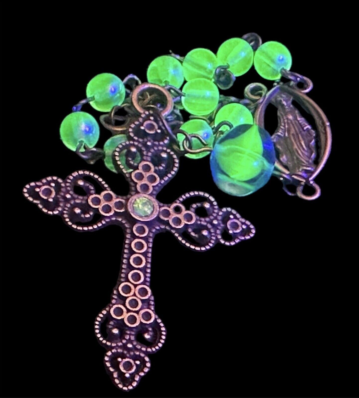 Single Decade Faceted Uranium Vaseline Glass Holy Rosary/Bracelet #X7