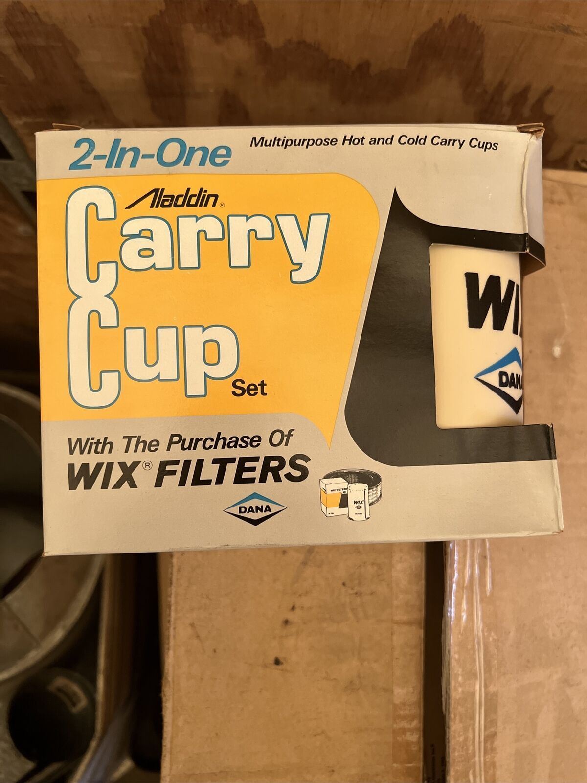 Vintage Dana Wix Filters Aladdin 2-In-One Carry Cup Set 2 Mugs New 12oz Hot/Cold