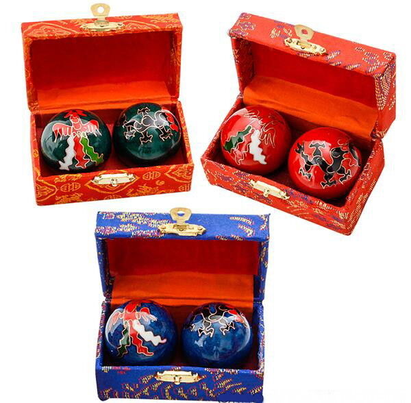 3 SETS CHINESE HEALTH STRESS BAODING BALLS THERAPY DRAGON RED GREEN BLUE COMBO