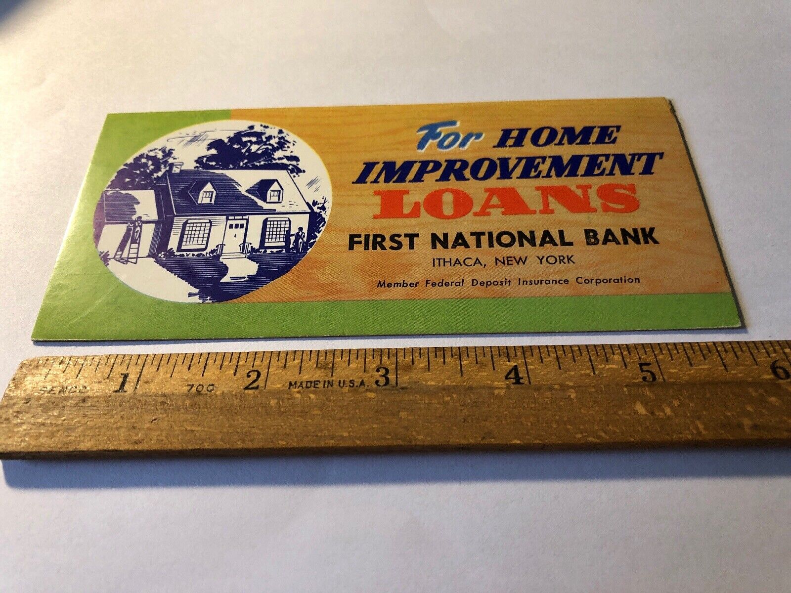 Vintage Advertising Ink Blotter First National Bank Ithaca NY Loans WWII era