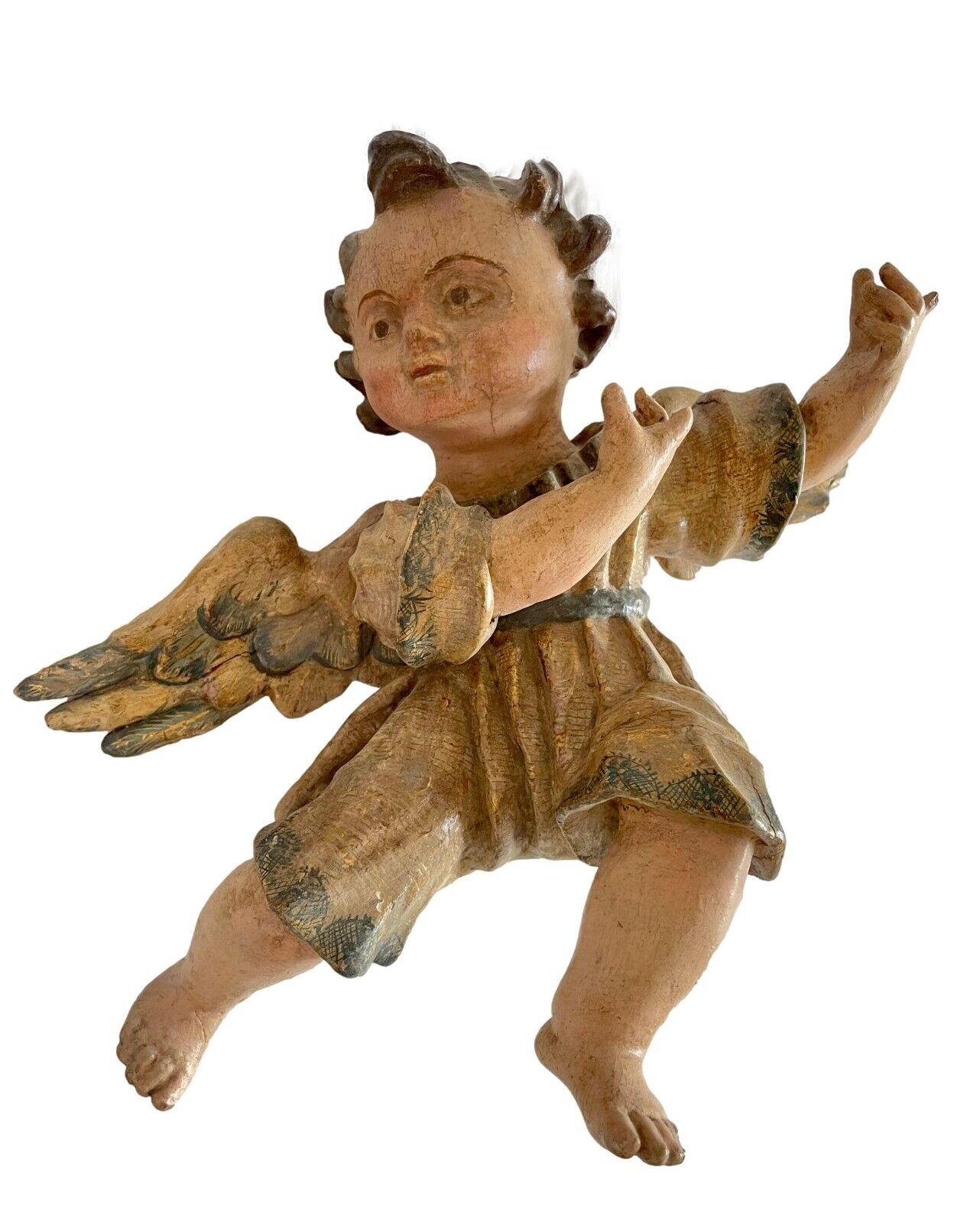 ANGEL. CARVED, POLYCHROME AND GOLDEN WOOD. SPAIN. 17TH-18TH CENTURY