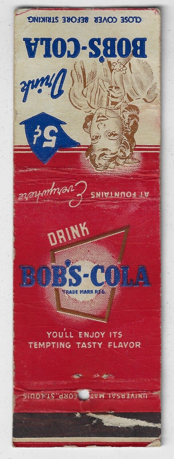 FS Empty Matchbook cover Drink Bob's Cola At fountains Damage