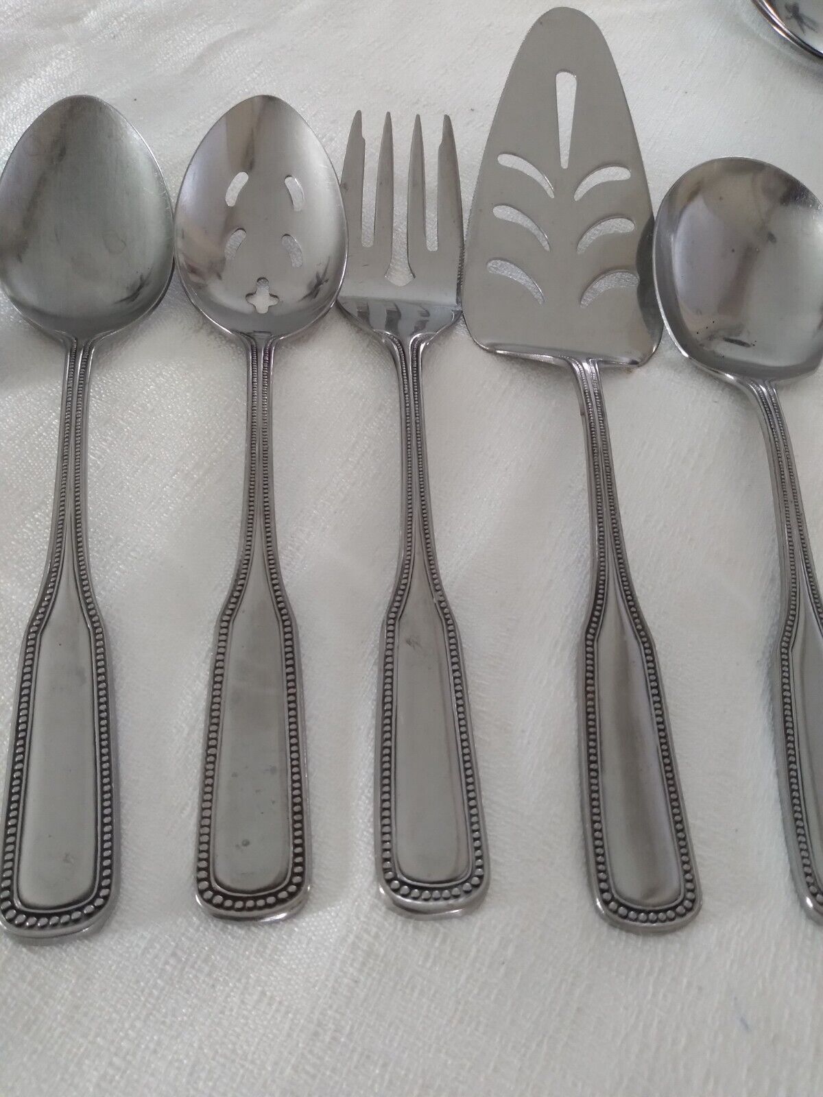6 PCS Stainless By Salem Japan Beaded  Serving Fork, Spoon Slotted Spoon Ladle 