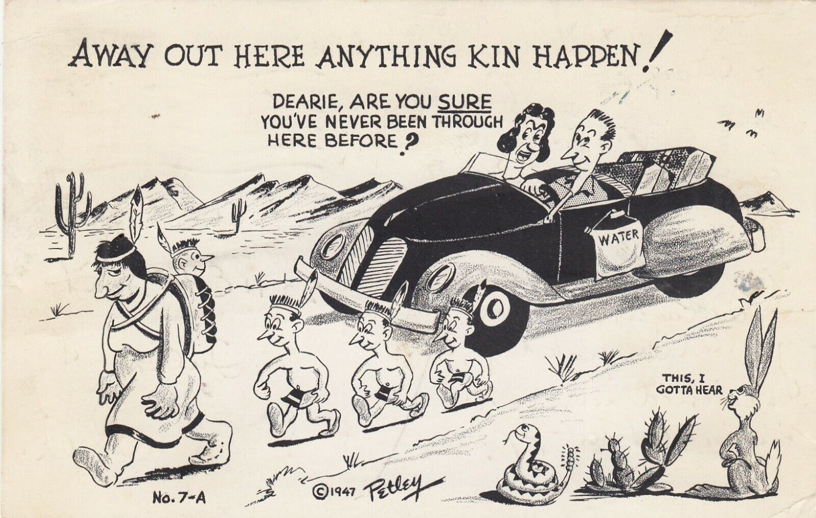 BOB PETLEY  1947 Postcard Comic Illustration Art 1947 - Albright Oklahoma 