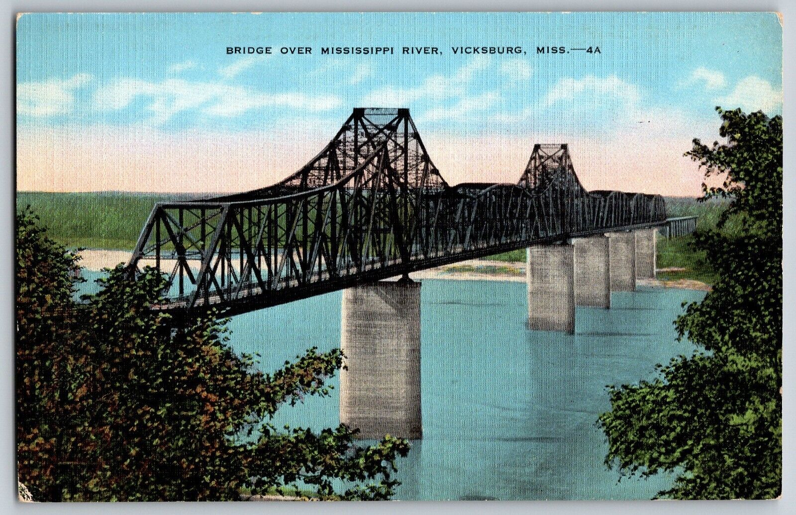 Vicksburg, Mississippi - Bridge Over Mississippi River - Vintage Postcard