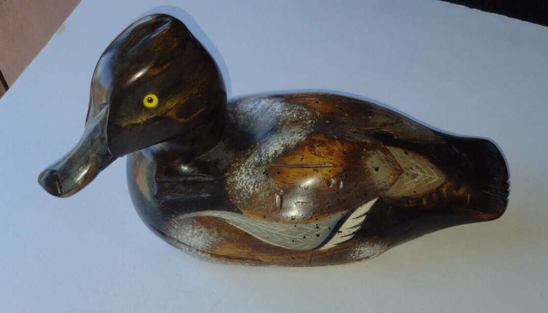 Hand Carved, Painted, & Signed Bluebill Duck Decoy / Ken Hopkins 6/82'   #002