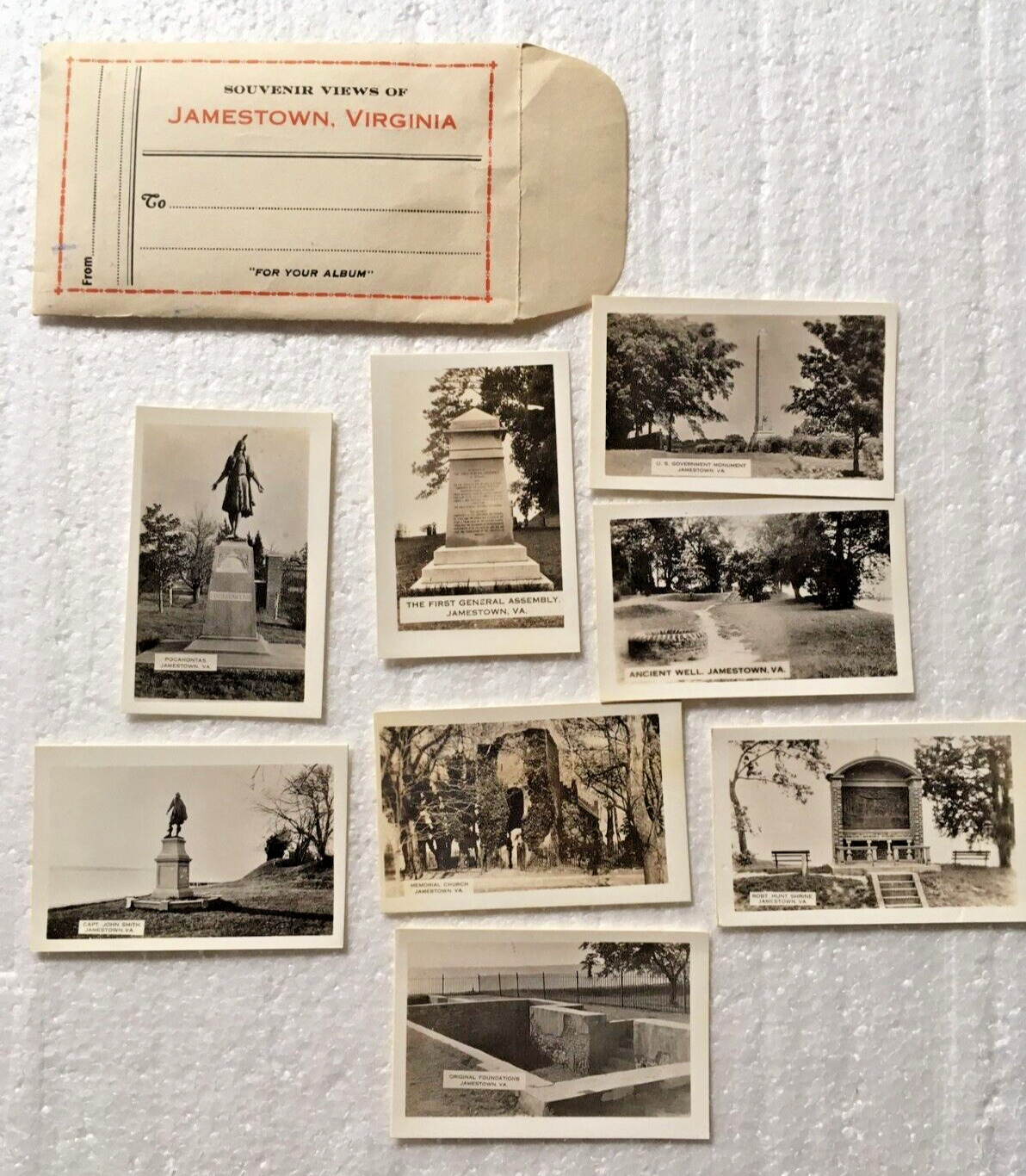 Souvenir Views of Jamestown, Virginia Packet of 8 Black & White Photos