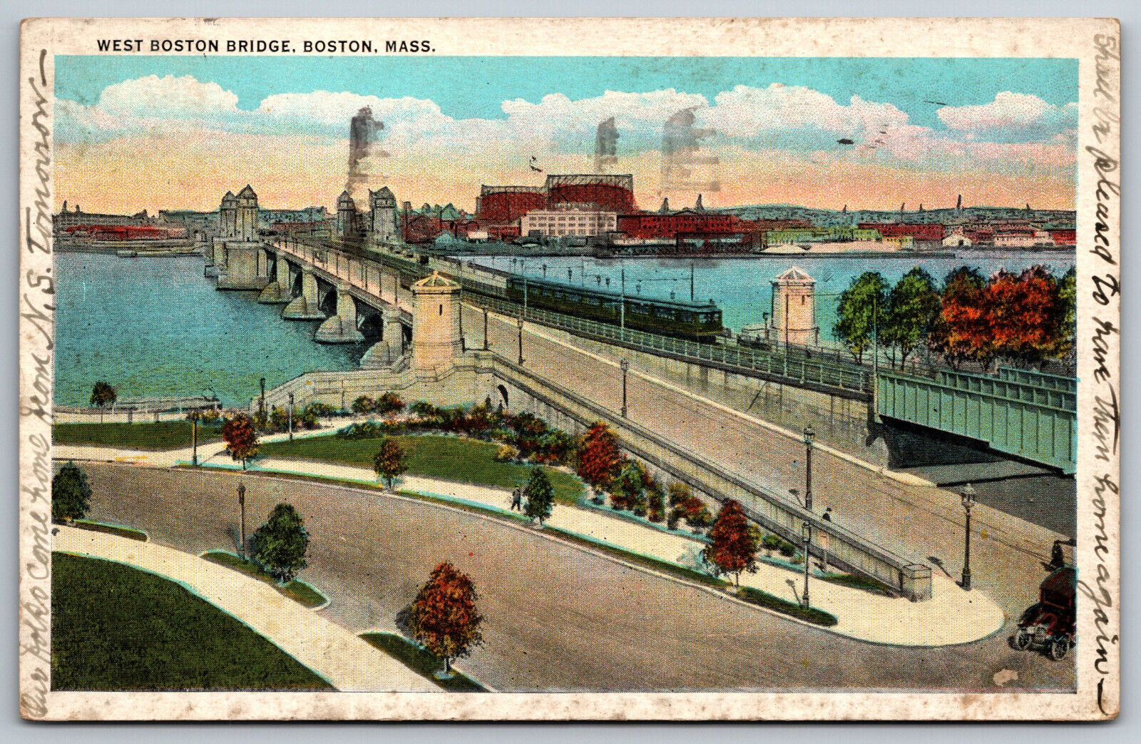 West Boston Bridge MA Cambridge Harvard Square Esplanade Vintage Postcard