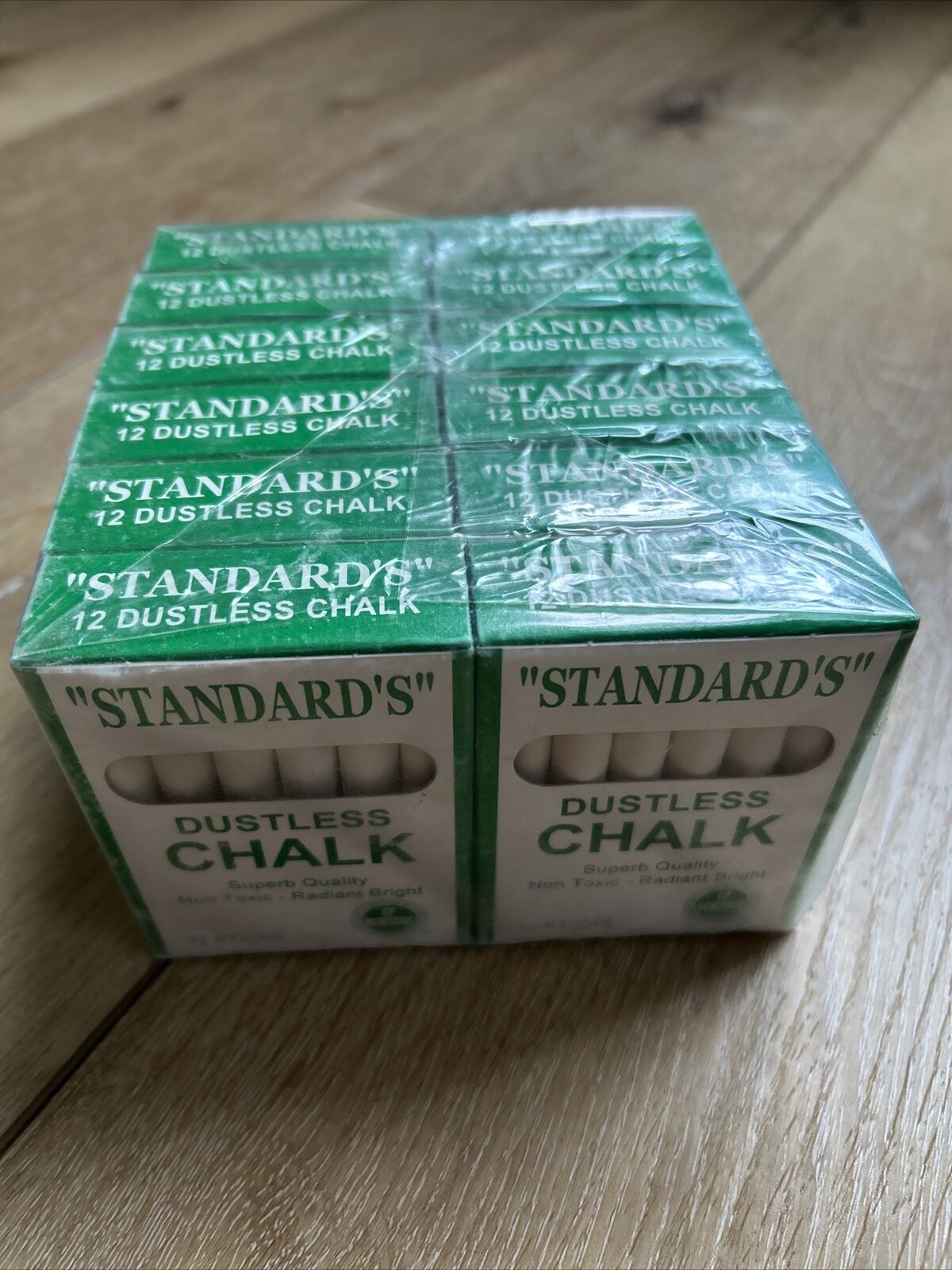 Standards Dustless Chalk White 144 Sticks Total Vintage Brand New Unused 12 Box
